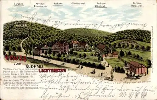 Litho Lichtenberg Salzgitter in Niedersachsen, Kurhaus, Restauration, Burgberg, Oberförsterei