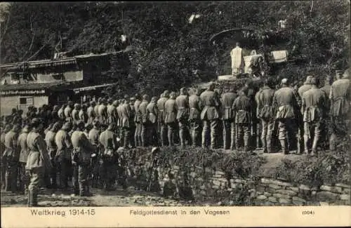 Ak Feldgottesdienst in den Vogesen, Soldaten beim Gebet, I.WK