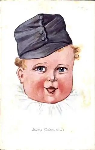 Ak Jung Österreich, Kind mit KuK Uniformmütze