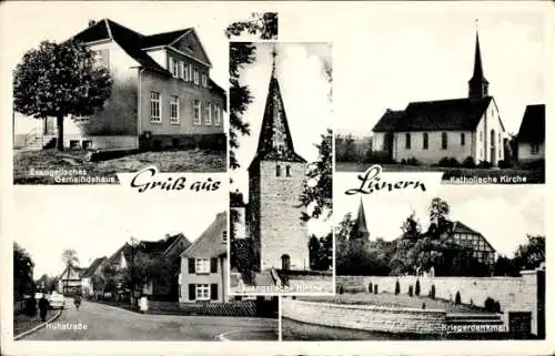 Ak Lünern Unna im Ruhrgebiet, Evangelisches Gemeindehaus, Kuhstraße, Kirche, Kriegerdenkmal