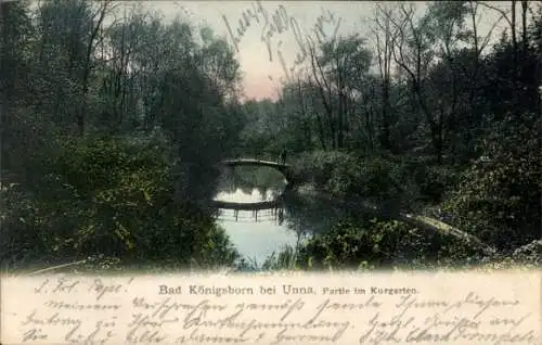 Ak Königsborn Unna im Ruhrgebiet, Kurgarten, Brücke