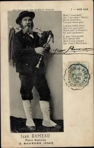 Ak Bourges Cher, Schriftsteller Jean Rameau, Portrait mit Sackpfeife
