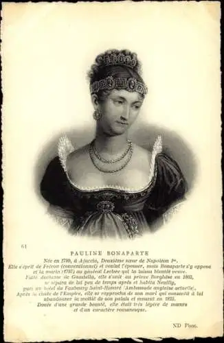 Ak Pauline Bonaparte, Portrait