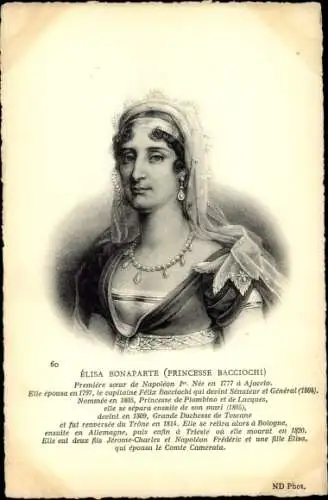 Ak Elisa Bonaparte, Fürstin von Lucca und Piombino und Großherzogin der Toskana