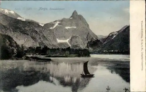 Ak Romsdalshorn Norwegen, Panorama, Boot