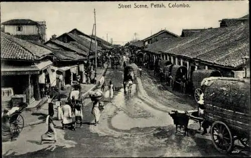 Ak Colombo Sri Lanka, Street Scene, Pettah, Straßenpartie mit Anwohnern