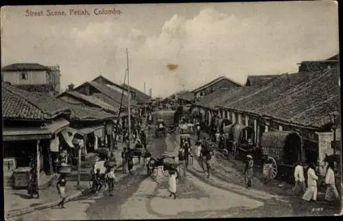 Ak Colombo Sri Lanka, Street Scene, Pettah, Straßenpartie mit Anwohnern