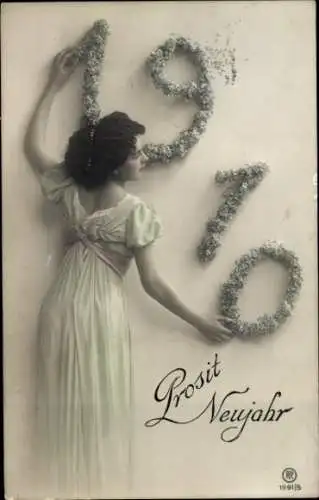 Ak Glückwunsch Neujahr, Brünette Frau, Jahreszahl 1910