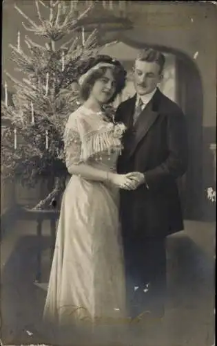 Ak Die 12 Monate im Leben eines Liebespaares, Dezember, Weihnachtsbaum