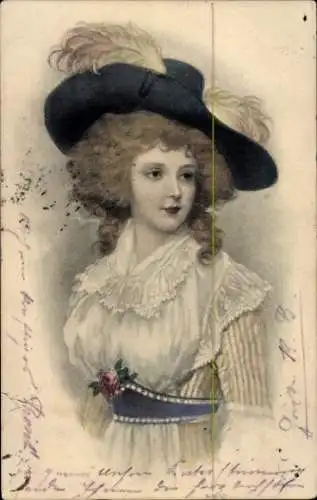 Ak Portrait einer Frau mit Federhut
