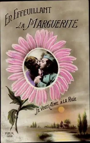 Passepartout Ak Französischer Soldat mit Frau, Soldatenliebe