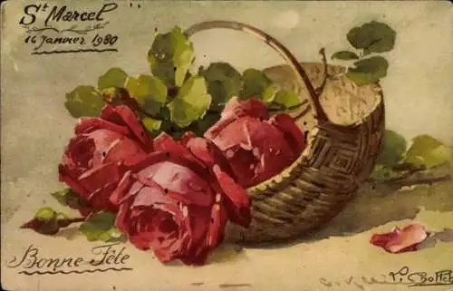 Künstler Ak Klein, Catharina, Rote Rosen im Korb