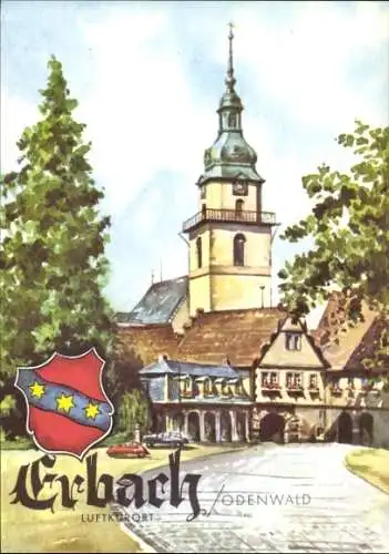 Ak Erbach im Odenwald Hessen, Kirche, Autos, Wappen