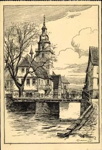 Ak Erbach im Odenwald Hessen, Mümlingbrücke, Rathaus, Kirche