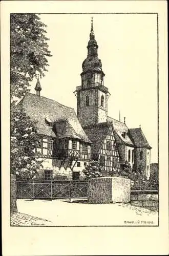 Ak Erbach im Odenwald Hessen, Rathaus, Kirche