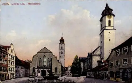 Ak Lindau im Bodensee Schwaben, Marktplatz, Kirchen