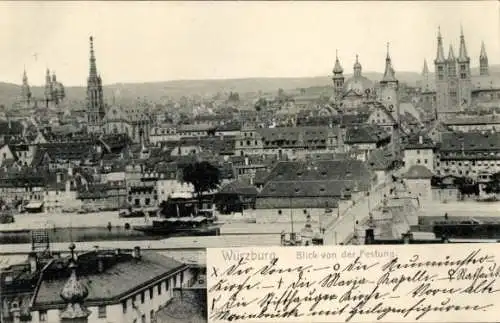 Ak Würzburg am Main Unterfranken, Blick von der Festung