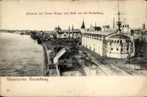 Ak Düsseldorf am Rhein, Düsseldorfer Ausstellung, Gebäude Firma Krupp, Blick auf Ausstellung