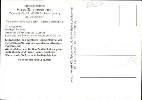 Ak Großkrotzenburg in Hessen, Haus Taunusstuben, Speisesaal, Hochzeitszimmer, Buffet-Raum