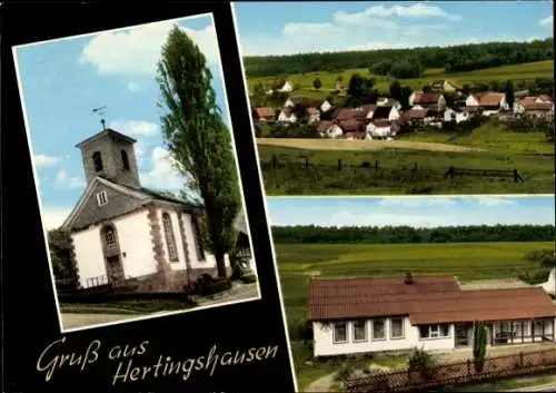 Ak Hertingshausen Wohratal Hessen, Kirche, Gesamtansicht