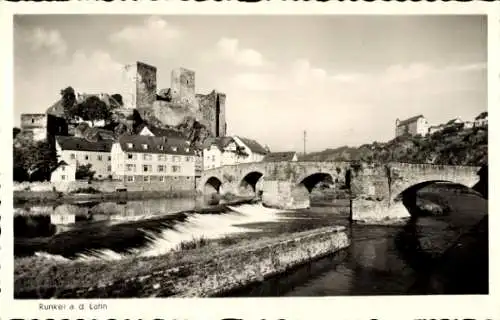 Ak Runkel an der Lahn, Teilansicht, Brücke, Burg