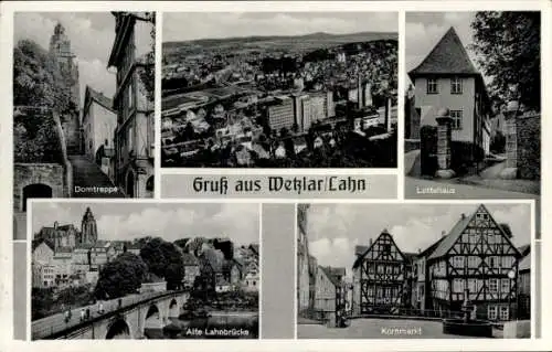 Ak Wetzlar an der Lahn, Totale, Lottehaus, Kornmarkt, Lahnbrücke, Domtreppe