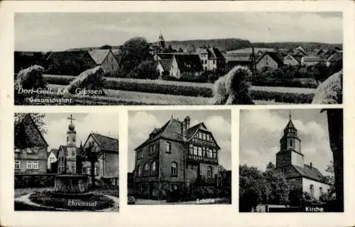 Ak Dorf-Güll Pohlheim in Hessen, Gesamtansicht, Ehrenmal, Schule, Kirche