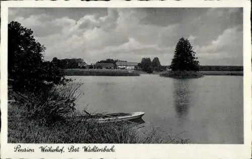 Ak Wächtersbach in Hessen, Pension Weiherhof, See, Ruderboot