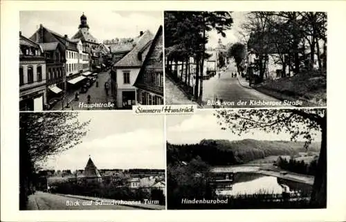 Ak Simmern im Hunsrück, Hauptstraße, Hindenburgbad, Kirchberger Straße, Schinderhannes Turm