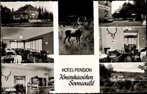 Ak Winterbach, Hotel Kreershäuschen Soonwald, Gastraum, Hirsch, Totalansicht