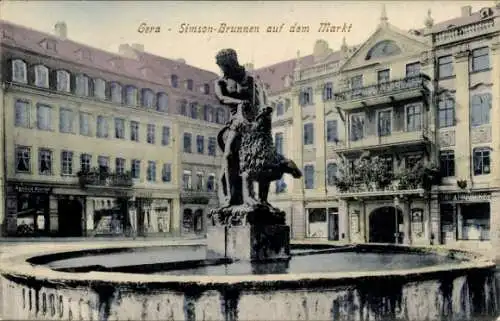 Ak Gera in Thüringen, Markt, Simson-Brunnen