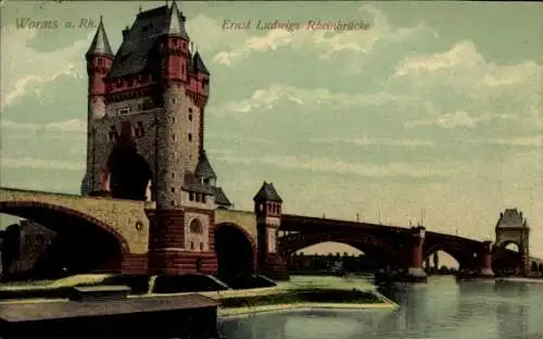 Ak Worms am Rhein, Ernst Ludwigs Rheinbrücke