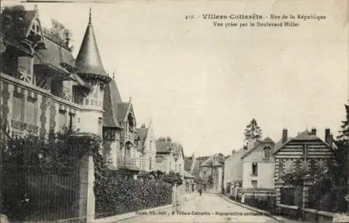 Ak Villers Cotterêts Aisne, Rue de la Republique, vue prise par le Boulevard Millet