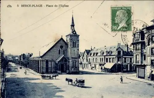 Ak Berck Plage Pas de Calais, Place de l'Eglise