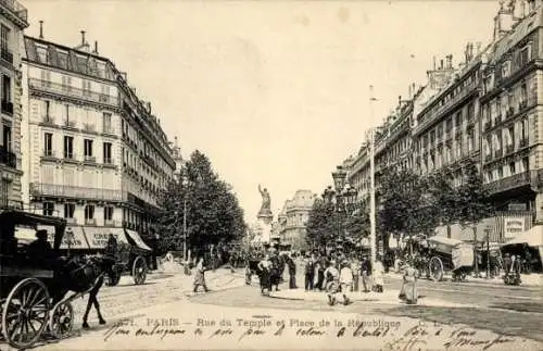 Ak Paris III, Rue du Temple, Place de la République