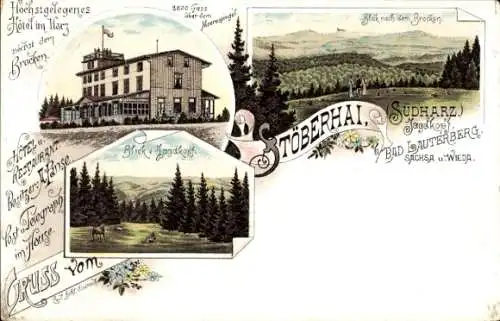 Litho Wieda Walkenried im Harz, Stöberhai, Hotel, Brocken