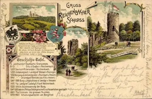 Litho Hessich Lichtenau im Werra Meißner Kreis, Reichenbacher Schloss, Wappen