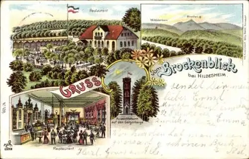 Litho Hildesheim in Niedersachsen, Restaurant Brockenblick, Aussichtsturm Galgenberg
