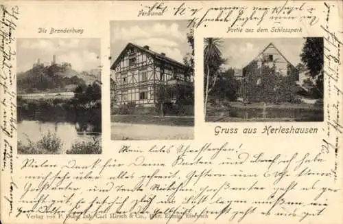 Ak Herleshausen an der Werra, Die Brandenburg, Pensionat, Partie aus dem Schlosspark