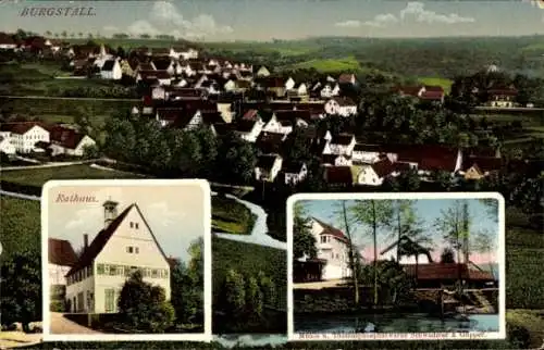 Ak Burgstall Burgstetten a.d. Murr, Gesamtansicht, Rathaus, Mühle, Phosphatwerke Schwaderer & Göpper