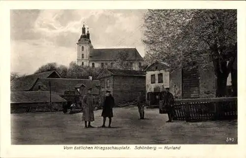 Ak Schönberg Kurland Lettland, Östlicher Kriegsschauplatz, Deutsches Militär, Kirche
