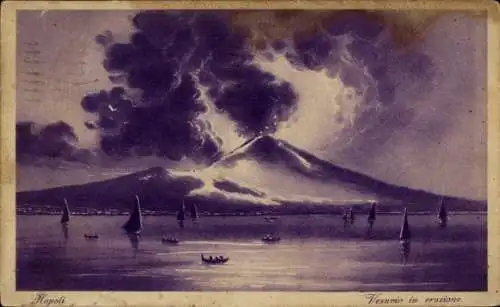 Ak Napoli Neapel Campania, Blick zum ausbrechenden Vesuv
