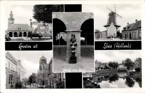Ak Sluis Zeeland Niederlande, Kai, Mühle, Markt, Oude Kerkstraat