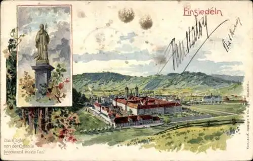 Litho Einsiedeln Kanton Schwyz Schweiz, Kloster Einsiedeln, Denkmal