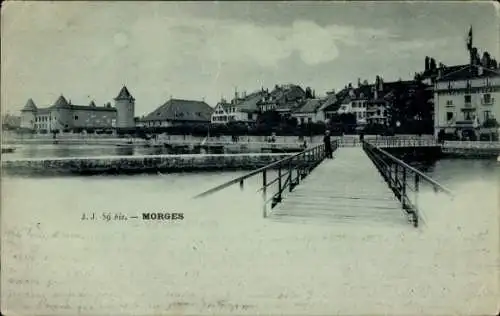 Mondschein Ak Morges Kanton Waadt, Brücke