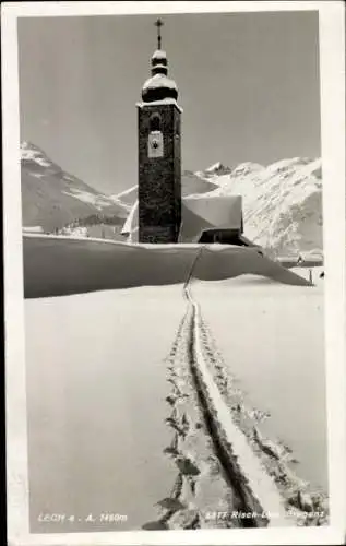 Ak Lech Vorarlberg, Kirche, Schneeansicht