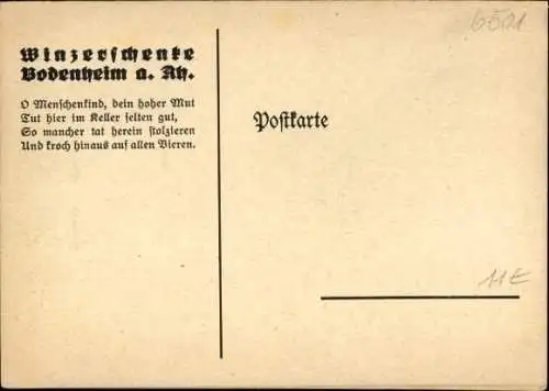 Künstler Ak Bodenheim in Rheinhessen, Winzerschenke, Ansicht 1614, Weinkeller