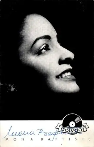 Ak Sängerin und Schauspielerin Mona Baptiste, Seitenportrait, Polydor, Autogramm