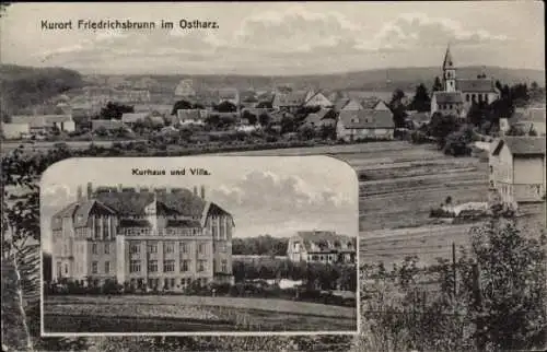 Ak Friedrichsbrunn Thale im Harz, Gesamtansicht, Kurhaus, Villa