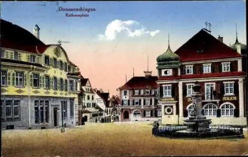 Ak Donaueschingen im Schwarzwald Baar Kreis, Rathausplatz, Weinstube zum Adler